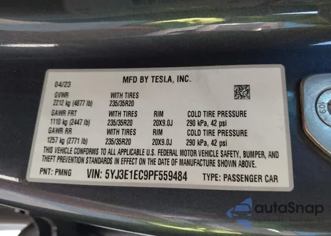 2023 Tesla Model 3 Performance Dual Motor All-Wheel Drive z USA, uszkodzony, nr VIN 5YJ3E1EC9PF559484
